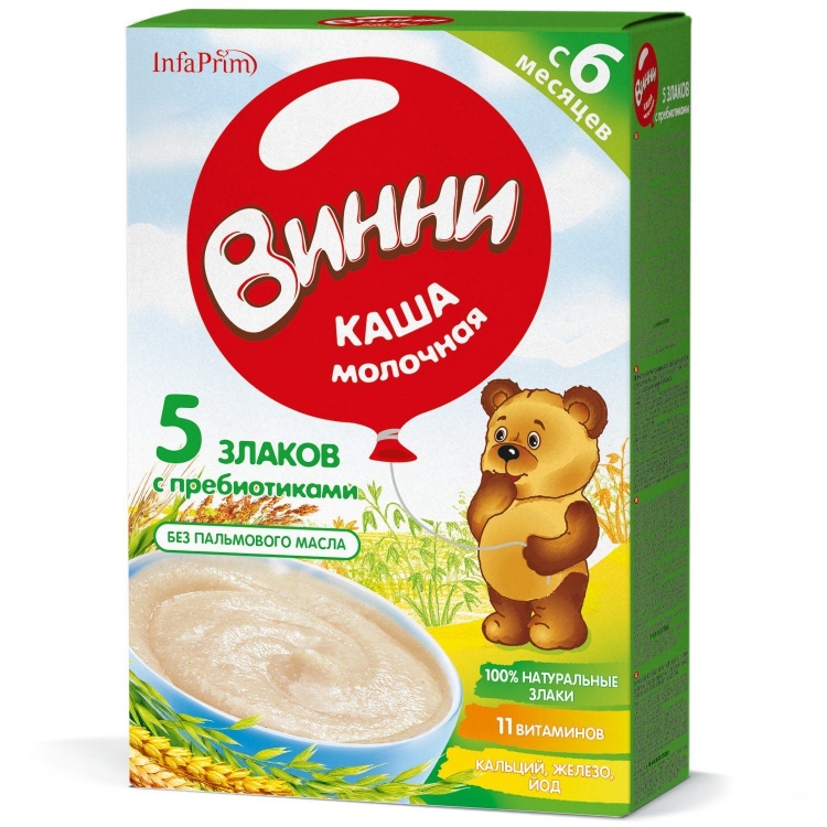 Каша Винни молочная 5 злаков с пребиотиком 200г