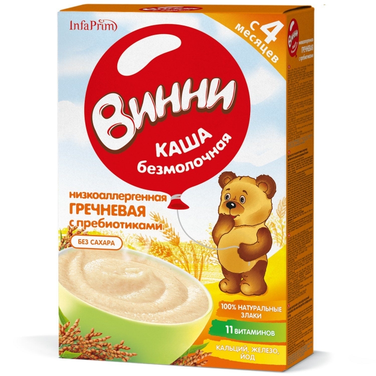 Каша Винни безмолочная низкоаллергенная гречневая с пребиотиками 220г