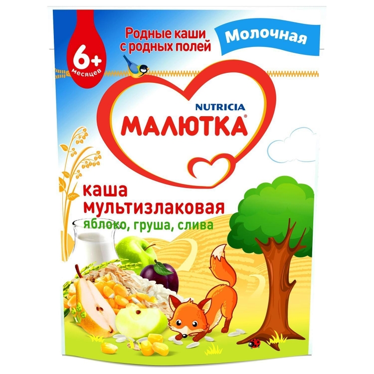 Малютка молочная каша мультизлаковая со смесью фруктов 220г
