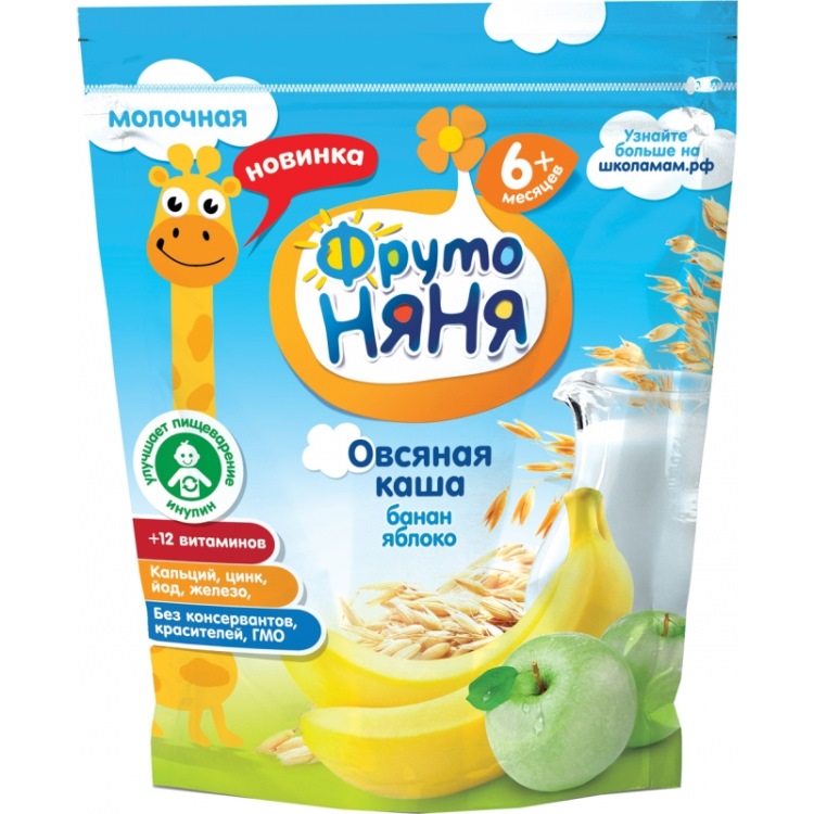 ФрутоНяня Каша молочная овсяная с яблоками и бананами 200 гр.