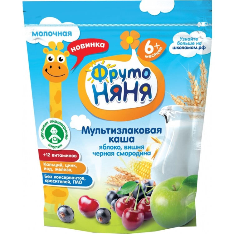 ФрутоНяня Каша молочная с яблоком, вишней и черной смородиной 200 гр.