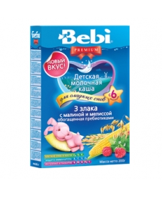 Bebi Молочная Каша ночная Premium - 3 злака с малиной и мелиссой 200г