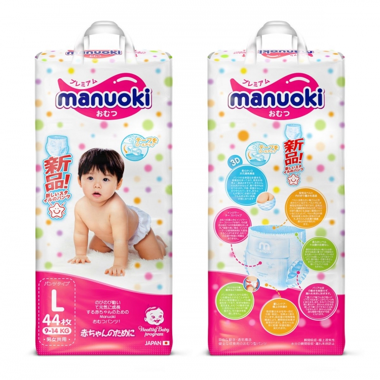 Подгузники-трусики MANUOKI L 9-14кг 44шт