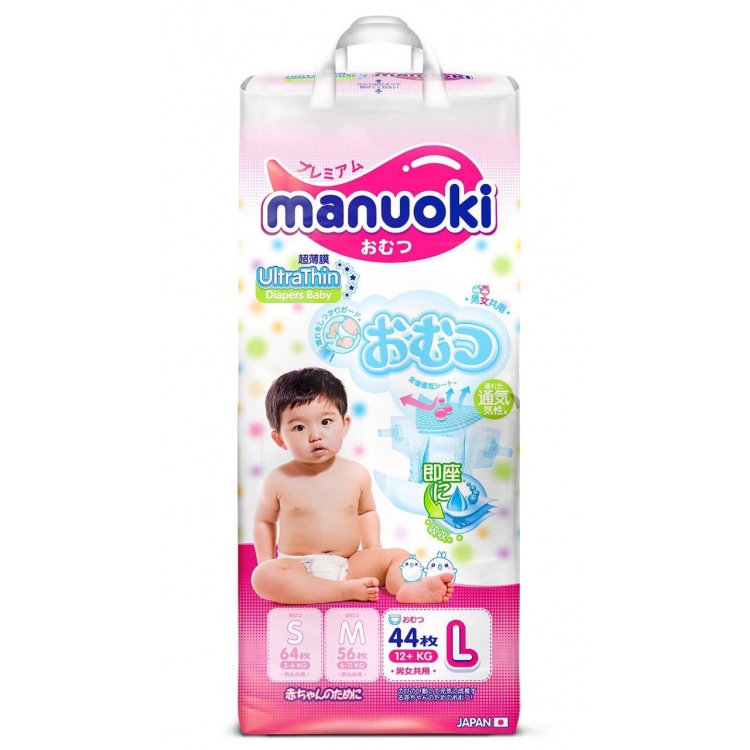 Подгузники MANUOKI Ultrathin L 12+кг 44шт