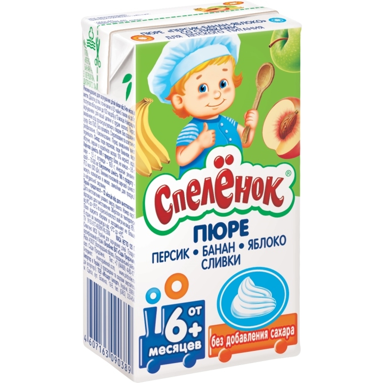 Спелёнок пюре 125г Персик/Банан/Яблоко/Сливки