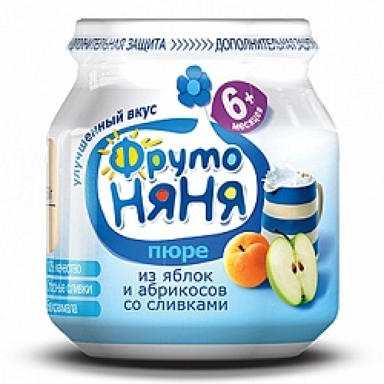 ФрутоНяня Пюре 100г Яблоко/Абрикос/Сливки/Сахар