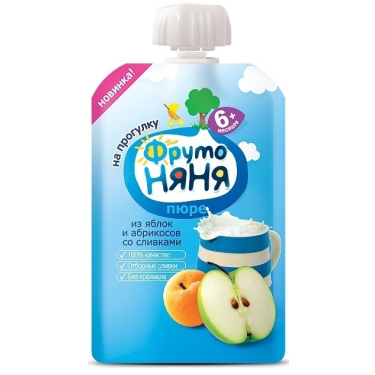 ФрутоНяня Пюре 90г Яблоко/Абрикос/сливи/сахар