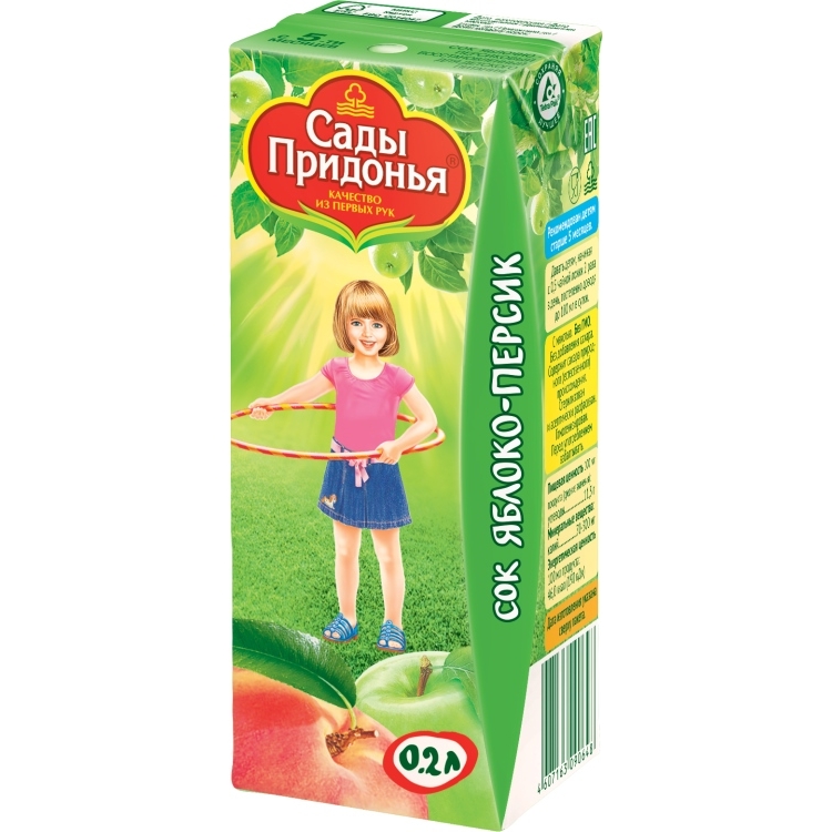 Сады Придонья Сок 0,2л Яблоко/Персик/Мякоть