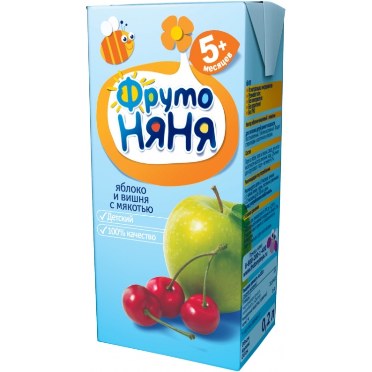 ФрутоНяня 0,2л Нектар яблоко/вишня/мякоть