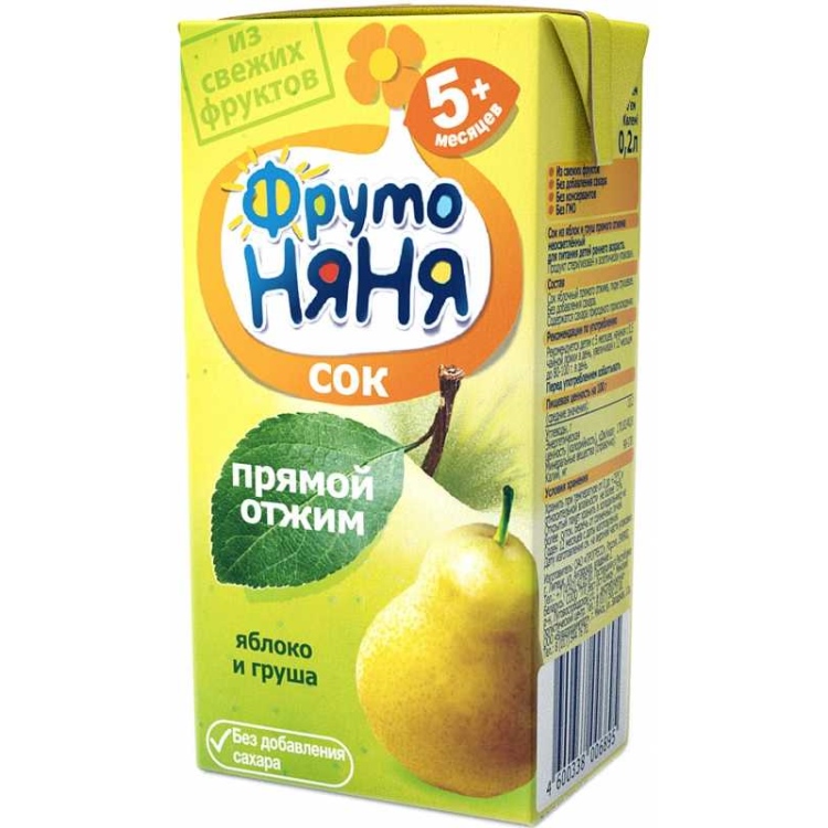 ФрутоНяня 0,2л Сок яблоко/груша/прямой отжим