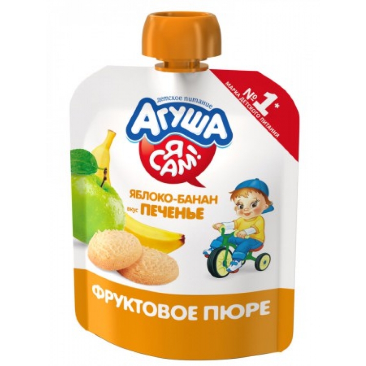 Агуша Пюре Я САМ! Яблоко/Банан/Печенье 90г